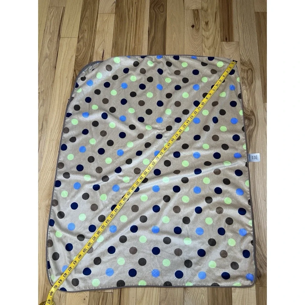 Garanimals Tan Brown‎ Blue Lime Green Polka Dot Baby Blanket Sherpa Security